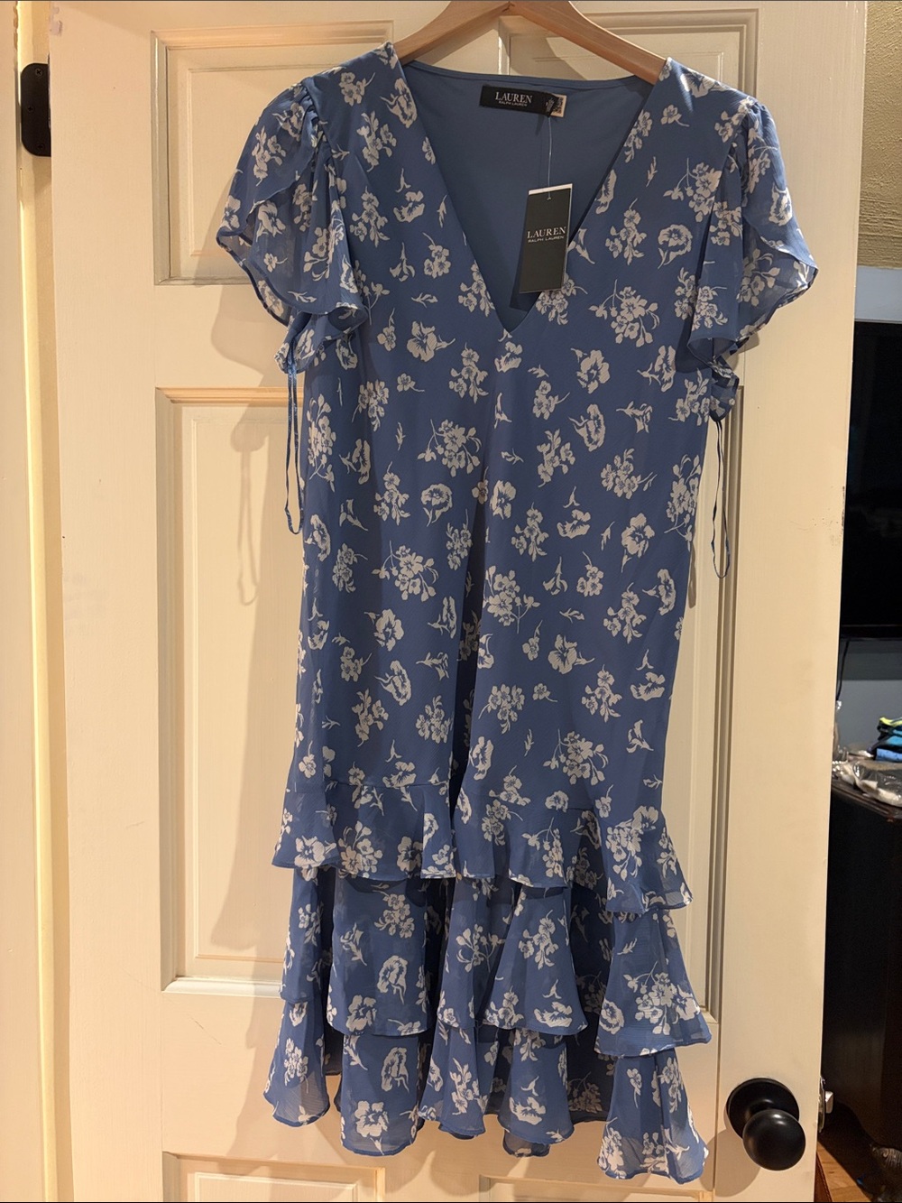 Ralph Lauren Blue Floral Ruffle Tiered Dress